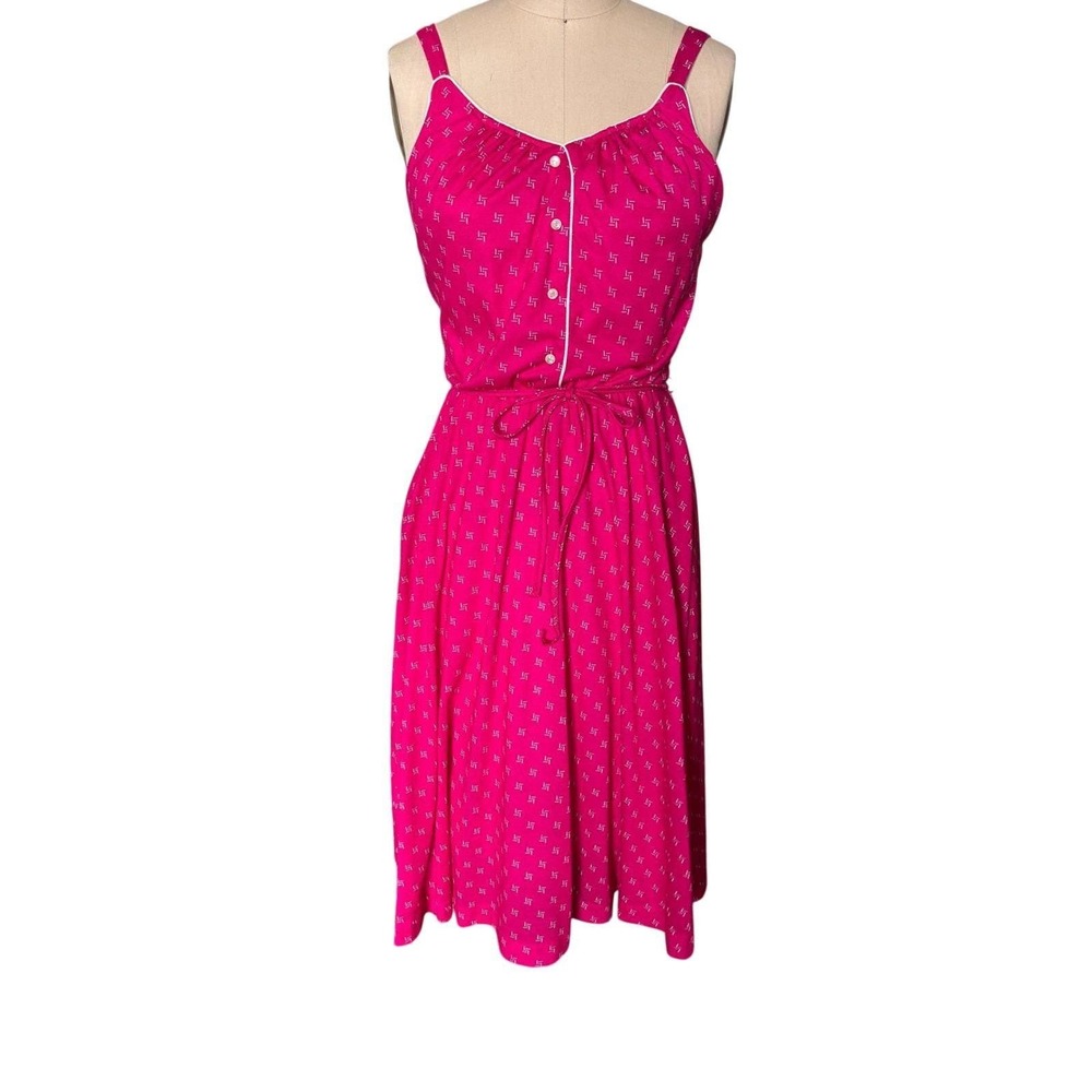 Pink Geometric Midi Sundress Smocked‎ Back Made in USA